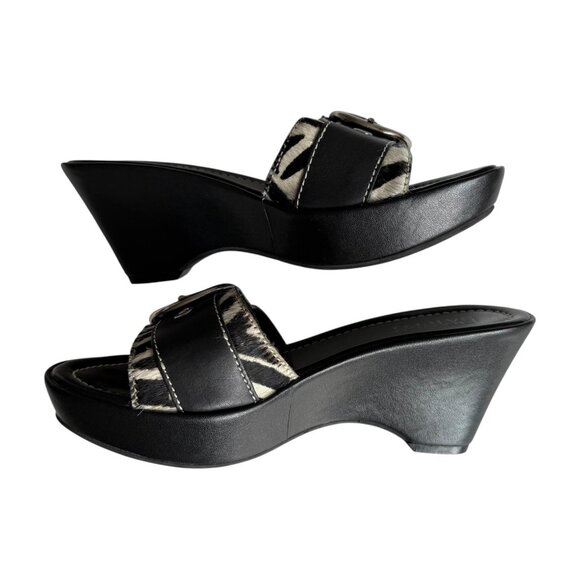 Franco Sarto Leather Wedge Sandals | 6M | Black - Picture 5 of 12